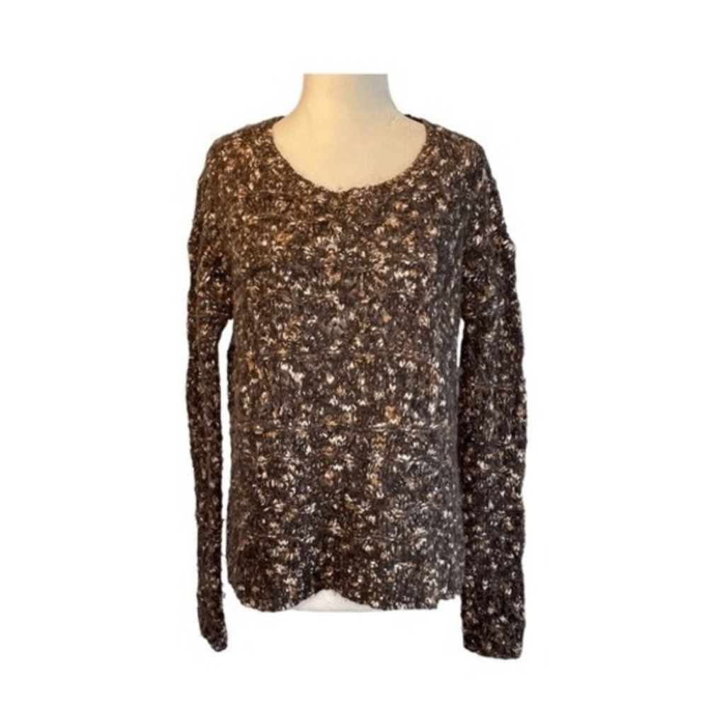 Y2K‎ Hinge Chunky Crochet Sweater Gray Orange Open Knit Long Sleeve Crewneck S